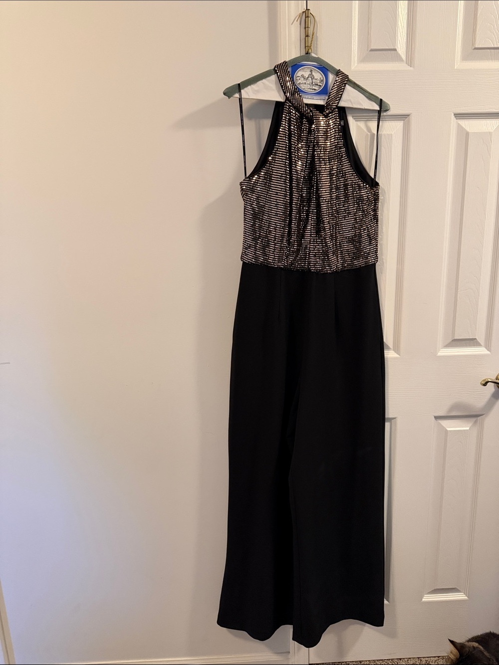julia jordan Black Jumpsuit with Gold Sequin Halter